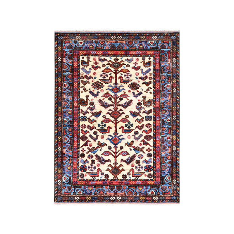 Tapis oriental rectangulaire en laine noué à la main 3 pi 6 po x 4 pi 10 po New, Rectangle 3 pi 6 po x 4 pi 10 po