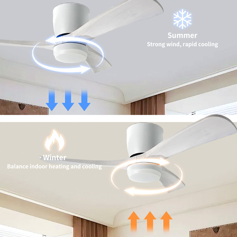 42" Solid Wood Ceiling Fan With Light-Flush Mount, Dc Motor, Antique White