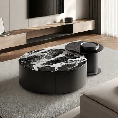 Round microcrystalline stone coffee table