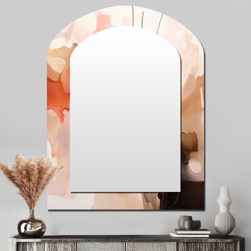 «Distant Clouds Abricot Crush Infusion II», miroir décoratif asymétrique de formes abstraites, miroir mural arqué moderne, impression d'art en métal