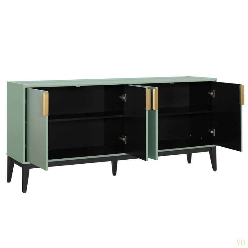 Armoire de rangement Buffet avec 4 portes pour le couloir, le vestibule, le salon et la tablette réglable, Vert