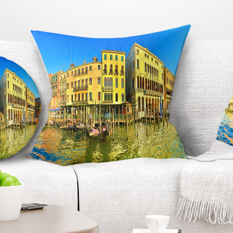 Coussin jaune Grand Canal, 18 po x 18 po, Coussin décoratif