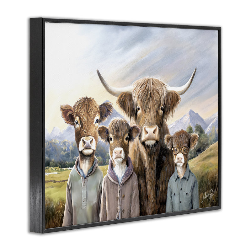  Portrait de famille de bovins, estampe numérique par Marla Rae, H 24 po x l 30 po, Giclée encadrée noir minuit