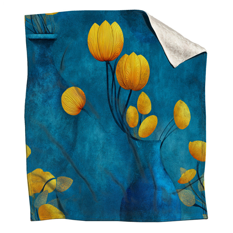 Jeté polaire fleurs jaunes - Jetés floraux pour canapés ou lits, 60in W x 80in H