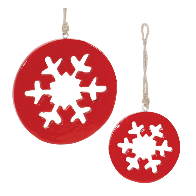 Ornement en forme de flocon de neige rouge en bois (ensemble de 12)