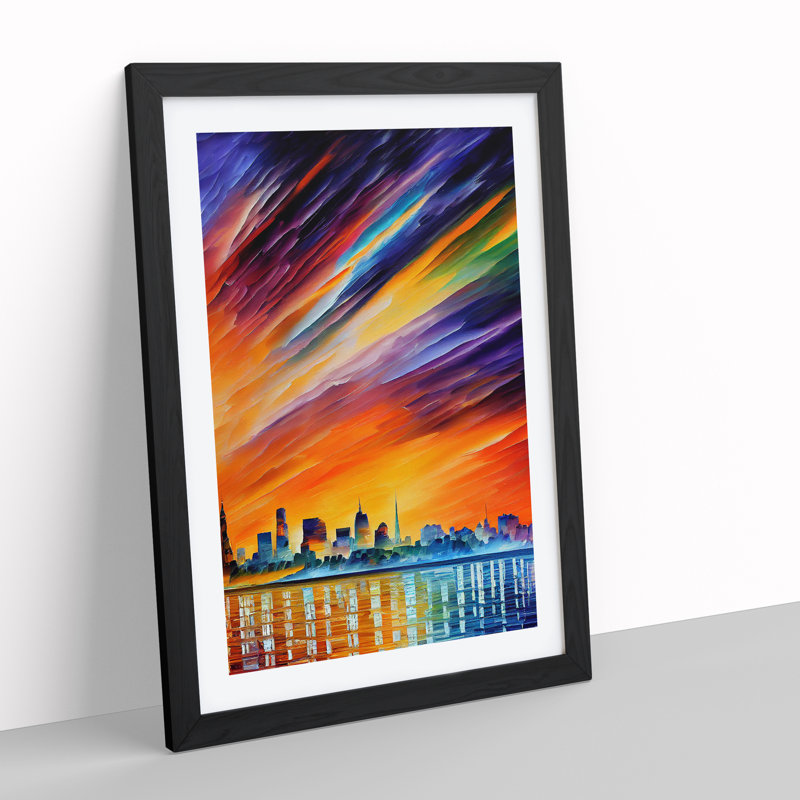City Skyline At Sunset No.3 - Single Picture Frame Painting, 64cm H x 46cm W x 2cm D, Black