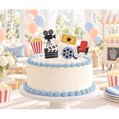 Ensemble de dessus de gâteau Popcorn, 6 conceptions de cinéma différentes, décorations d'anniversaire en papier cartonné
