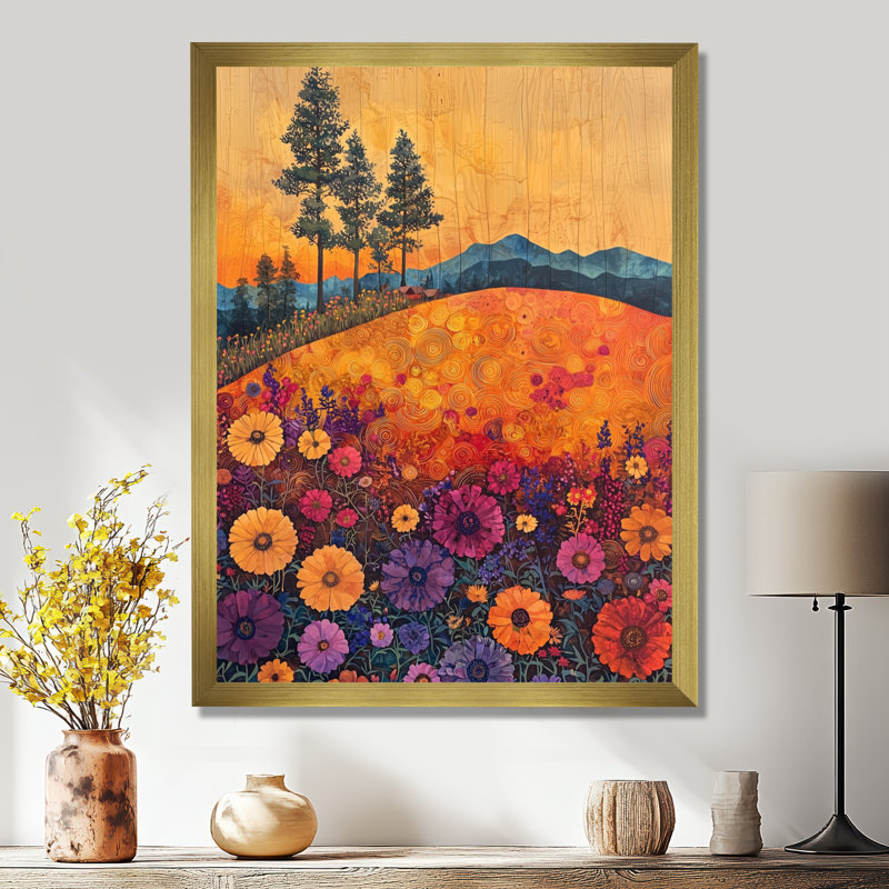 Beames - Art mural floral, H 32 po x l 16 po, Reproduction encadrée d'une seule photo, Doré