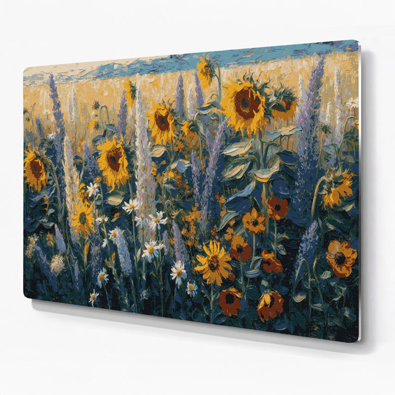 Ferme, fleurs sauvages, art mural en métal noir, H 24 po x l 36 po