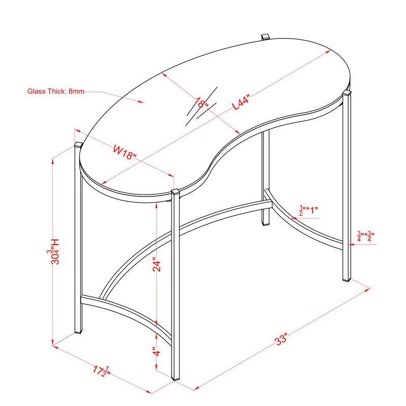 44'' Glass Top Console Table