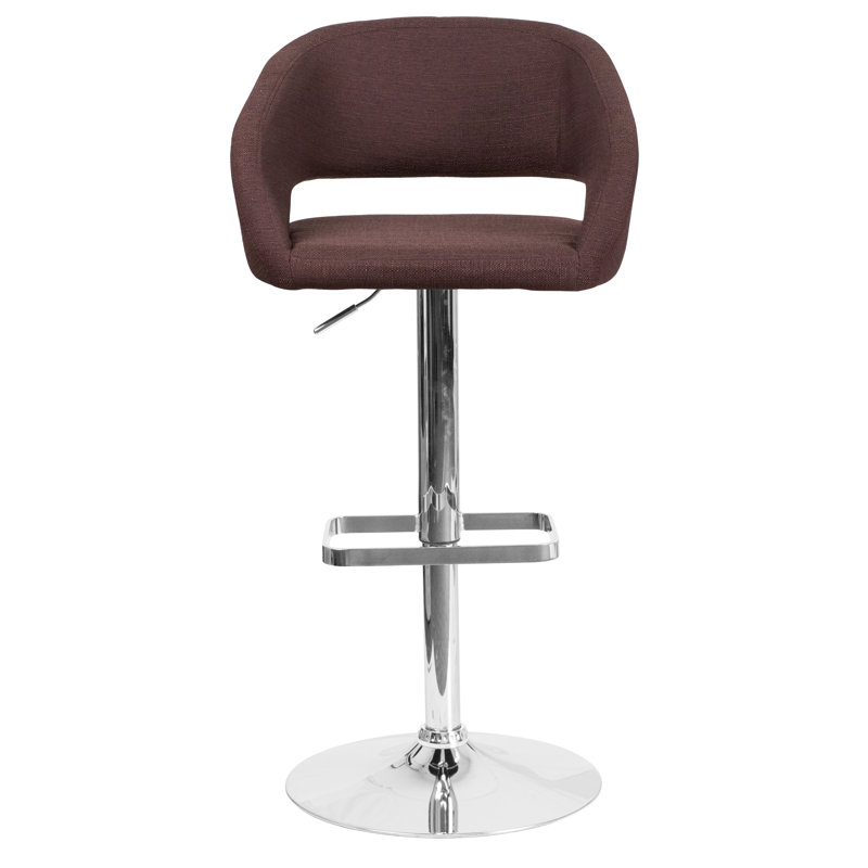 Amberlie Modern Upholstered Adjustable-Height Barstool with Footrest, Chrome, Brown