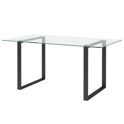 Deelda Glass Top Metal Base Dining Table