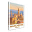 Manchester, England - Golden Hour Skyline Travel Poster celebrating mills, clock towers and city romance. Giclee Print on Wrapped Canvas. Wall Art, Home Decor - Cities & Towns, England 1 Piece Wrapped Canvas Wall Art-387646778