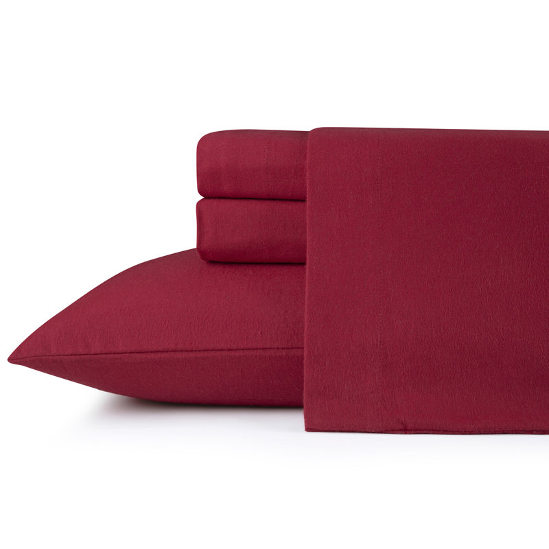 Kathy Ireland 100% Turkish Cotton Flannel Sheet Set, Twin Sheet Set + 1 Fitted Sheet + 1 Pillowcase, Burgundy