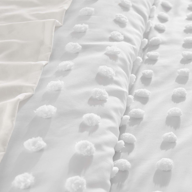 White Pom Pom Comforter Twin Set, Twin Comforter + 1 Shams