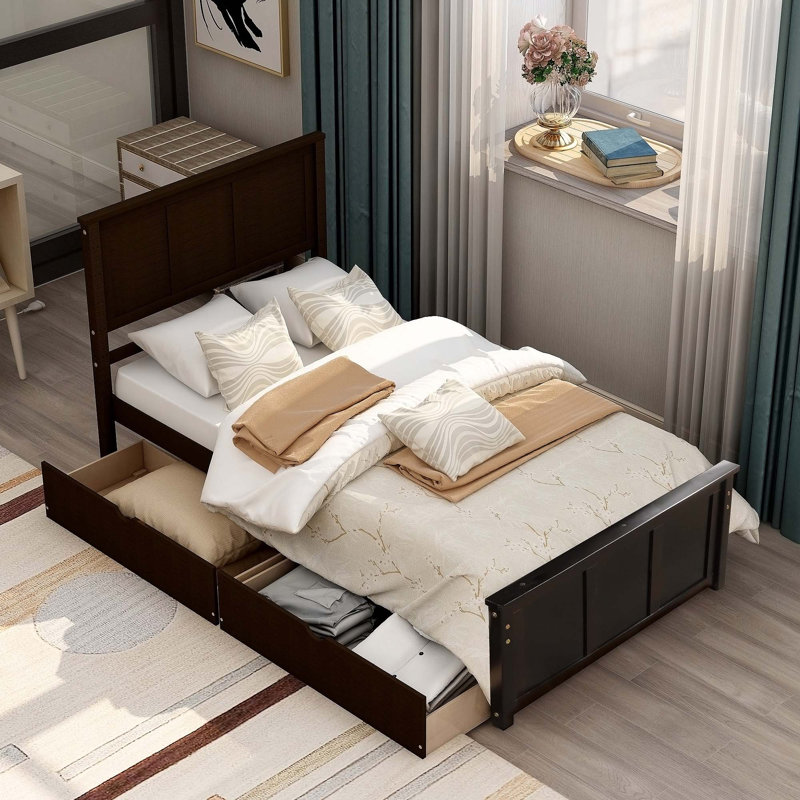 Lit plateforme avec rangement, Espresso