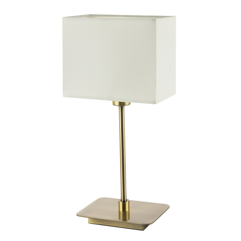 Contemporary Matte Black Bedside Table Lamp with White Cotton Fabric Shade by, Antique Brass