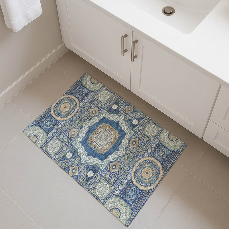 Tapis traditionnel lavable à la machine Premium, Marine, 1 pi 8 po x 2 pi 6 po
