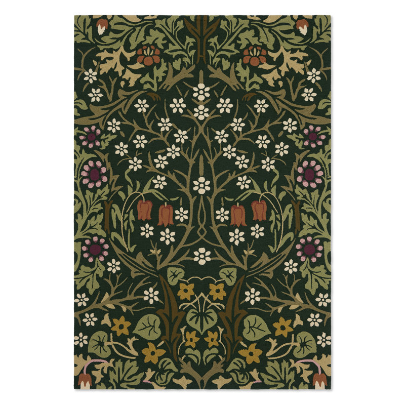 Floral Area Rug in Green, Rectangle 5'3'' x 7'6''
