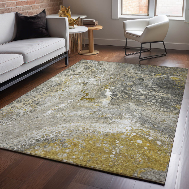 Red Abstract Washable Synthetic 5' x 7' Area Rug