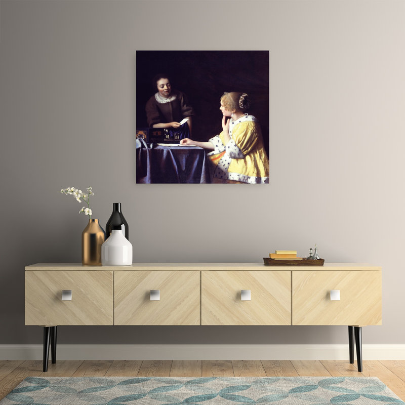 «Lady Maidservant», tenant une lettre, orchidée contemporaine violette, impression murale classique, H 32 po x l 32 po