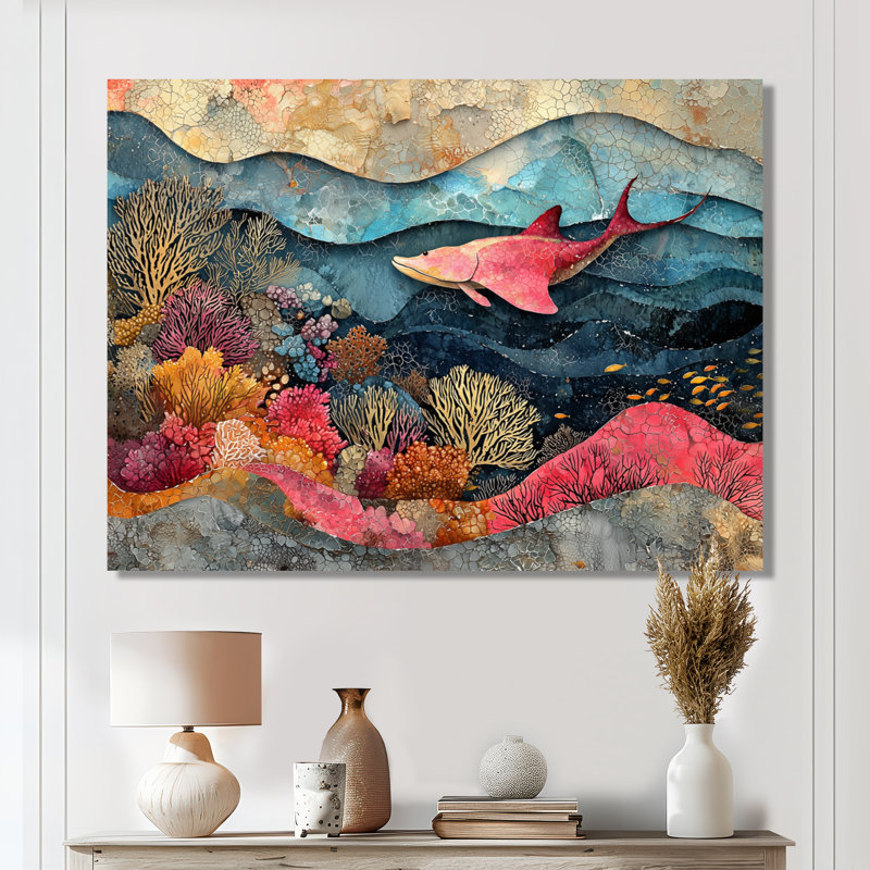 Rubalcava abstrait, raie dans l'aquarium, collages colorés III - Stingray, impression murale, H 12 po x l 20 po