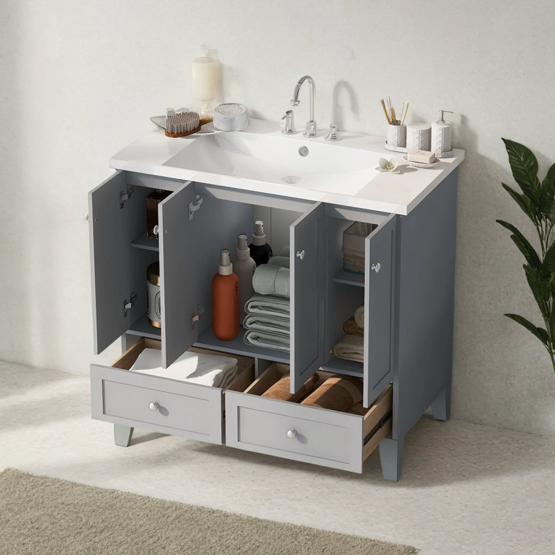 Meuble-lavabo simple 36 po avec plateau Rowenna, Gris