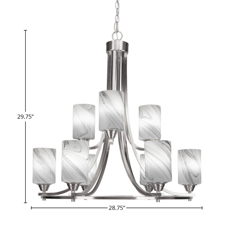 Lustre 9 lumières, Nickel brossé, Blanc