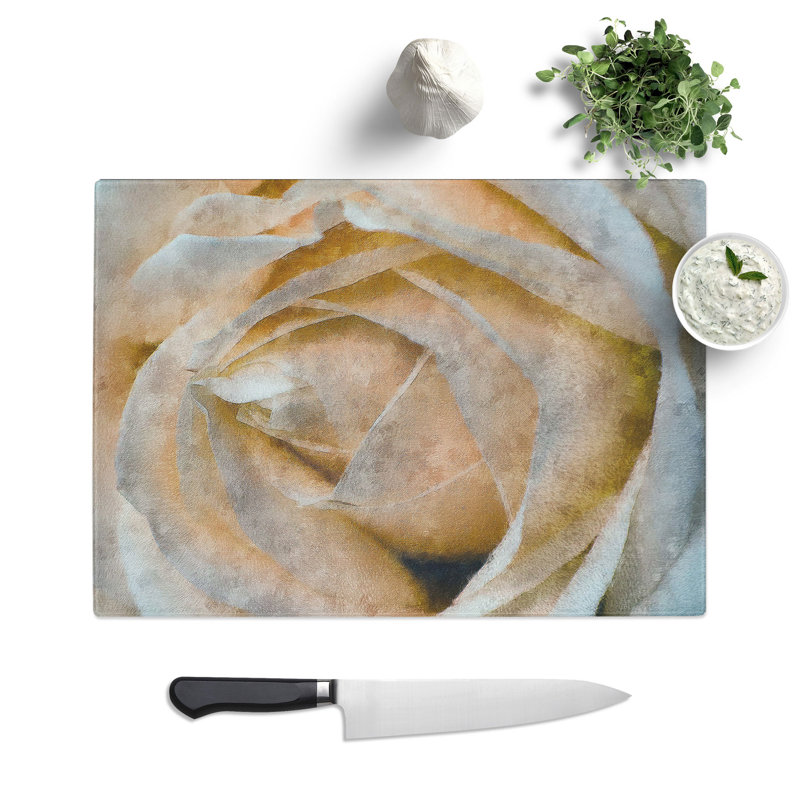 Tempered Glass a Rose Painting Chopping Board, 20 cm x 28.5 cm