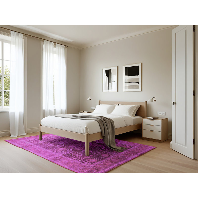 Tapis mauve lavable à la machine de style Mid-Century moderne 687, Rectangle 5 pi x 7 pi