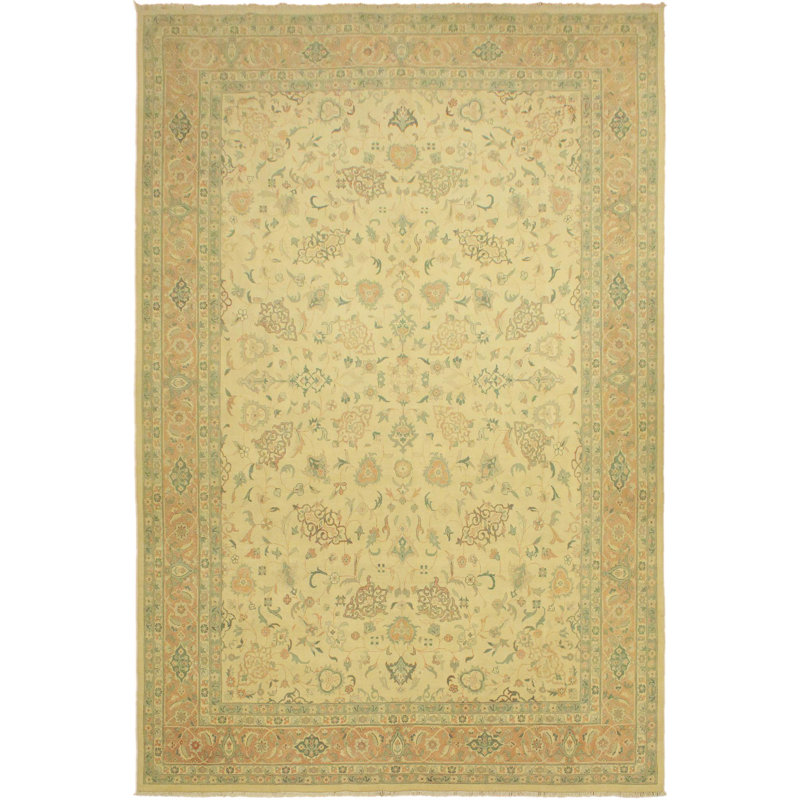 Tapis jaune / brun en laine noué à la main 9 pi 11 po x 13 pi 9 po Dorr Oriental