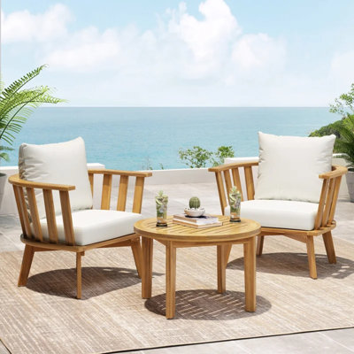 Wood 2 - Person Patio Conversation Set with Cushions