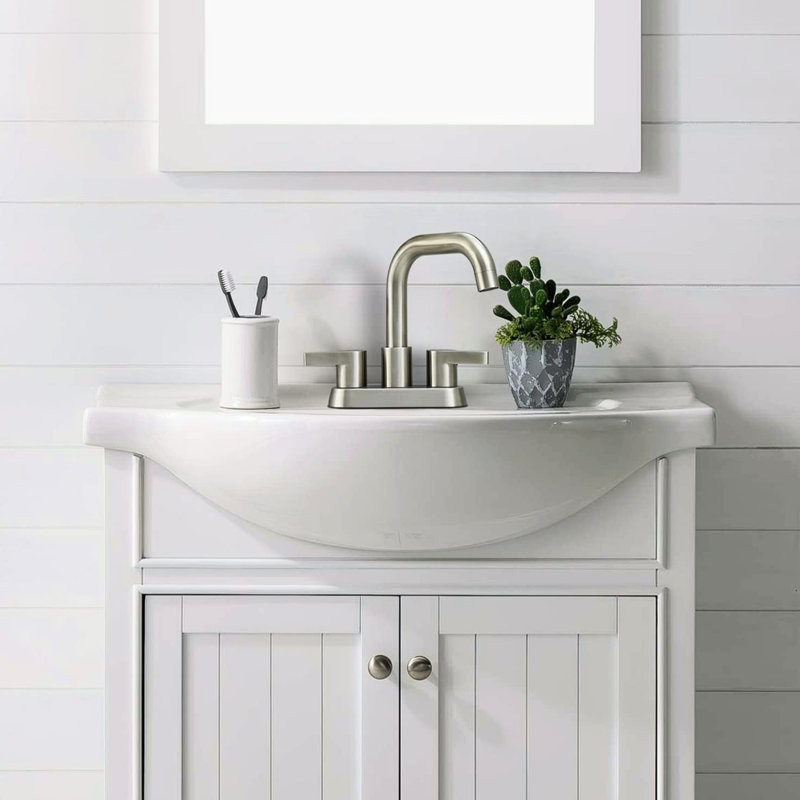 Robinet de salle de bain en nickel brossé pour lavabo - 4 pouces, 2 poignées, avec bonde escamotable et poignée pour lignes d'eau