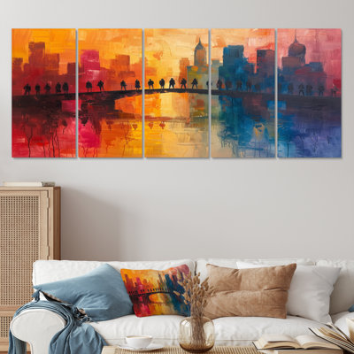 Ensemble d'art mural rouge et bleu City Skyscrapers - Bridges