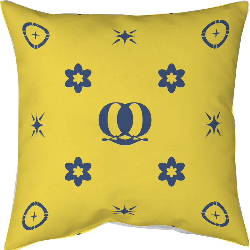 Coussin en polyester filé personnalisable 2 caractères de luxe Q Khieu Luxury, Jaune / bleu marine, Oui