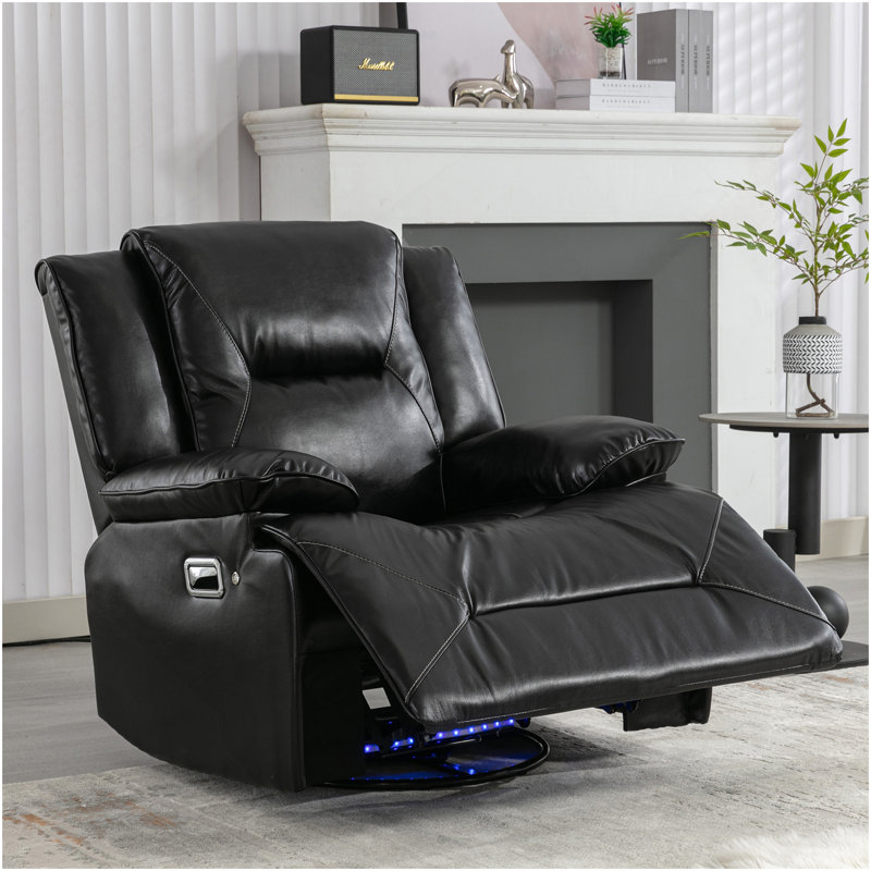 Fauteuil inclinable manuel et pivotant à 360 ° avec bande lumineuse à DEL pour salon, chambre à coucher, noir, Noir