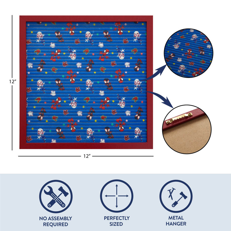 Le mémo de 12 po x 12 po avec cadre en panneau de fibres à densité moyenne Spidey and His Amazing Friends comprend 145 caractères