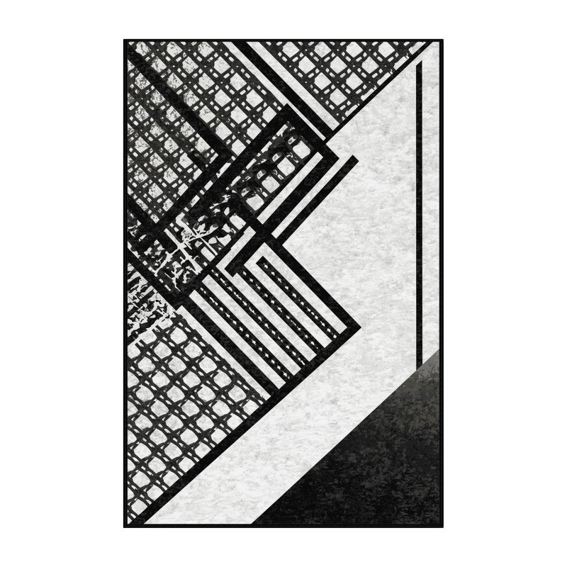 Machine Washable Yonkers Lacrosse Stick Net Modern & Contemporary Geometric Rug in Blue – Black Binding, 2x4