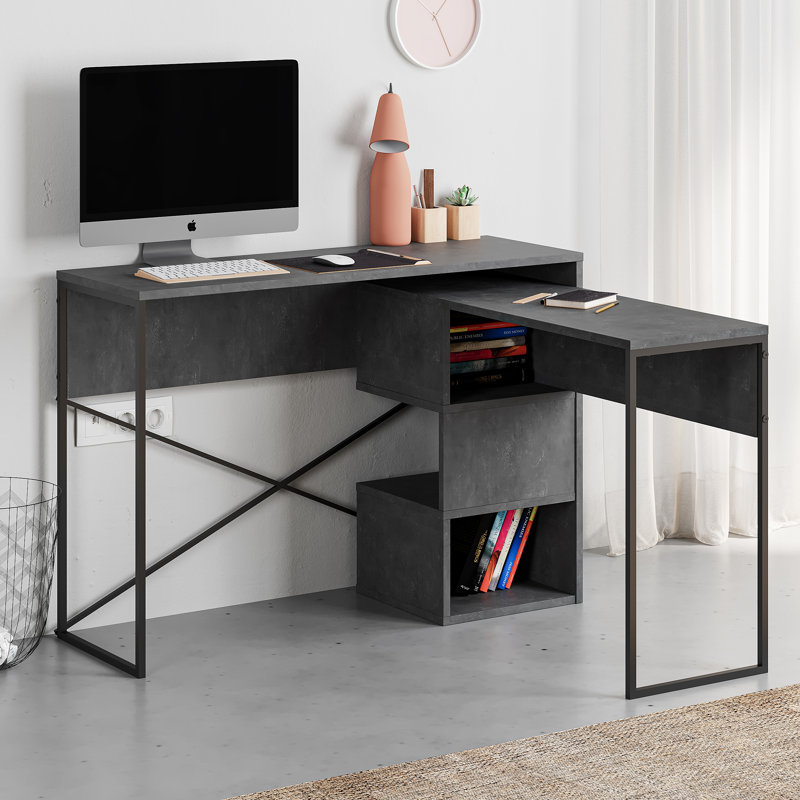 Claverton 110cm Wide Rectangle Writing Desk with Smart Storage, Grey