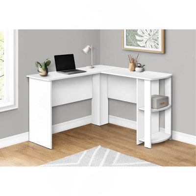 Bureau d'ordinateur, bureau personnel, coin, tablettes de rangement, L 48 po, forme en L, travail, ordinateur portable, stratifié blanc, contemporain, moderne
