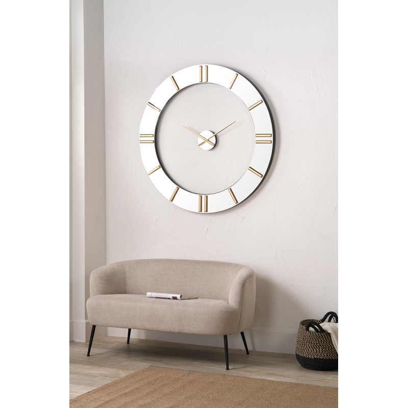 Wood Wall Clock, Gold/Mirrored