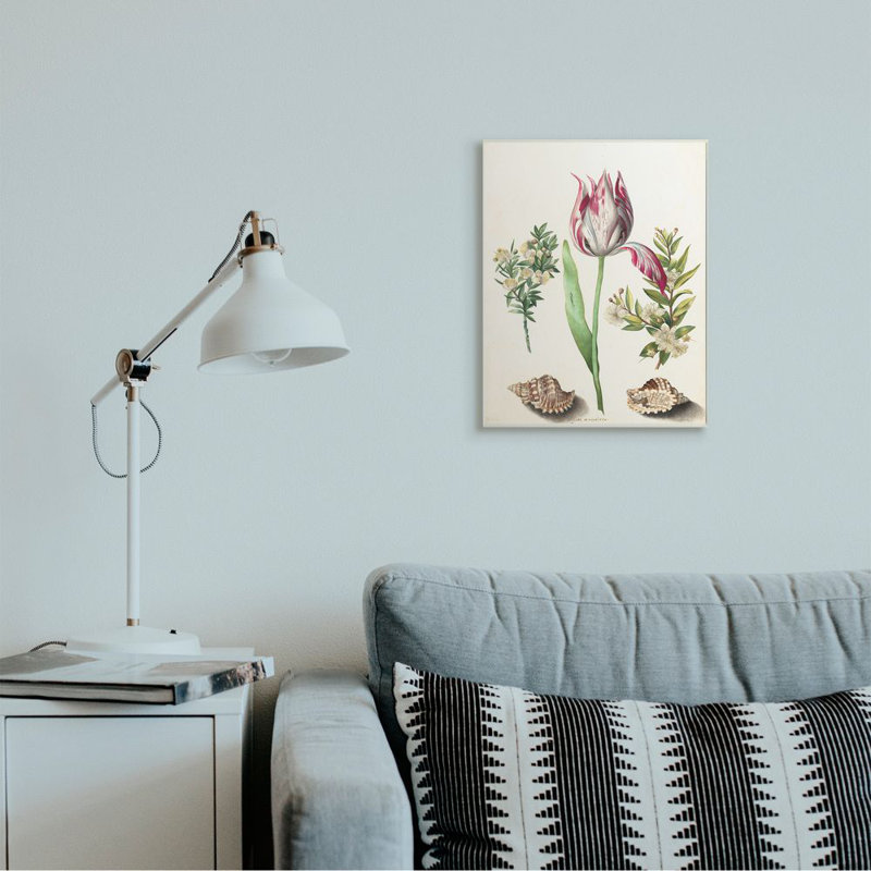 Floral tropical rose exotique par Ziwei Li-impression d’art graphique, H 19 po x l 13 po x P 0,5 po, Bois naturel