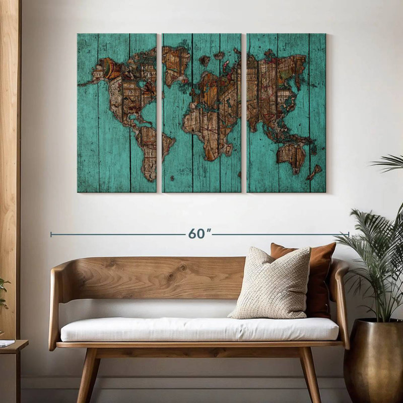 Carte en bois Aliaz turquoise, H 32 po x l 50 po