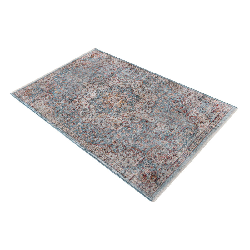 Kaleigh Oriental Blue/Rust/Ivory Area Rug, Rectangle 3'3" x 5'3"