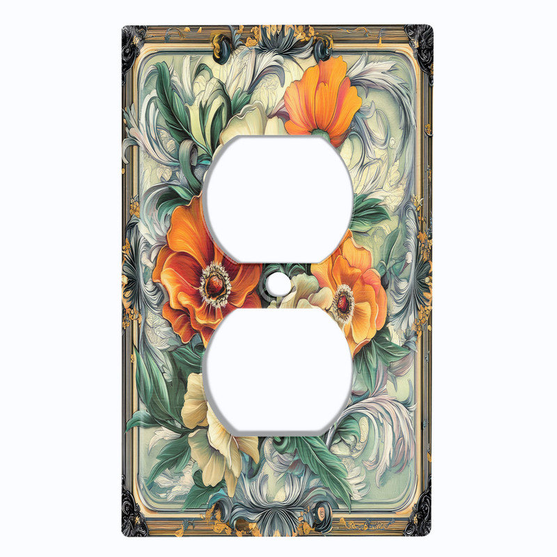 Couvercle de plaque d'interrupteur en métal; Recto verso standard US 1 bande - Fleurs de coquelicot, Prise double # 8