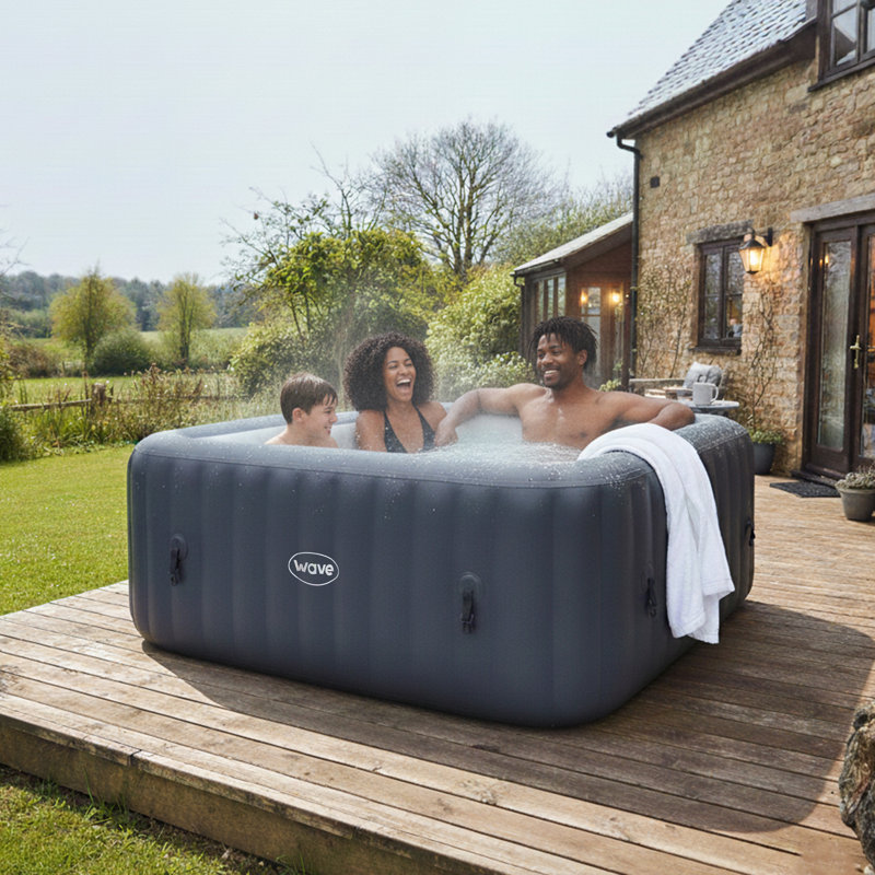 Wave | 4-Person Round Inflatable Hot Tub | 110-Jet PVC Spa with Integrated Heater, Dark Gray