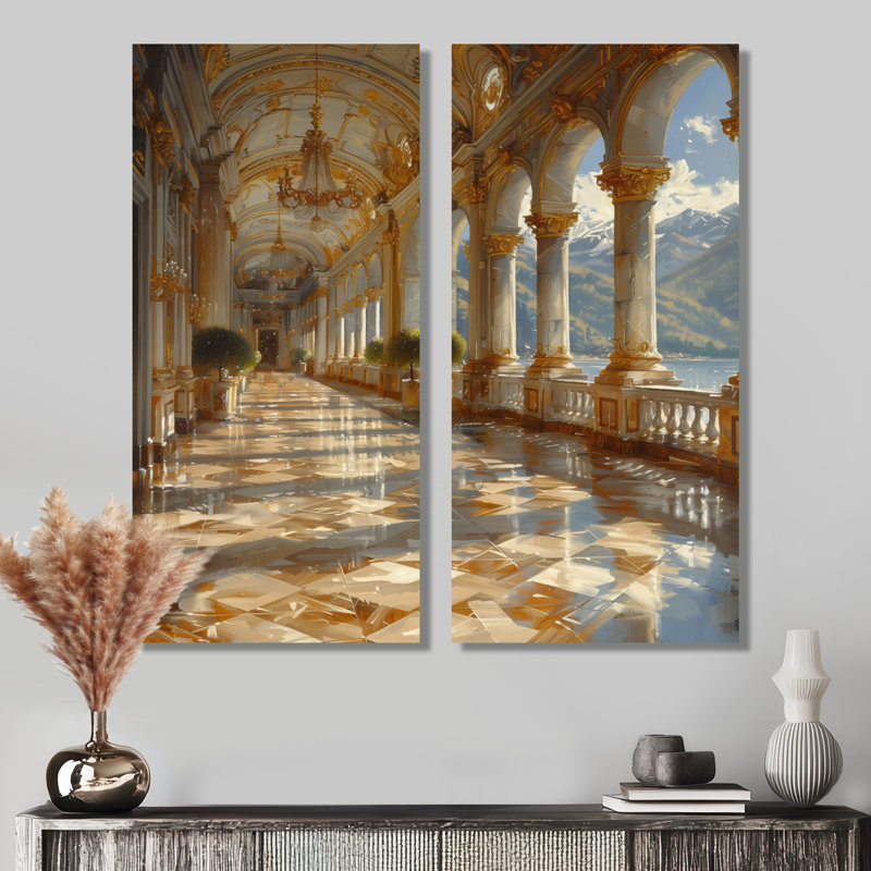 Ensemble de 2 reproductions d'art or et gris, H 20 po x l 24 po, Toile tendue, Ne s’applique pas
