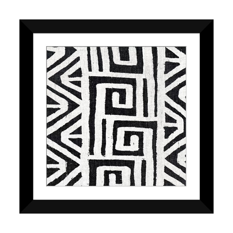 «Mudcloth White Geometric Design VIII», impression sur toile, H 16 po x l 16 po x P 1 po, Papier beaux-arts encadré noir
