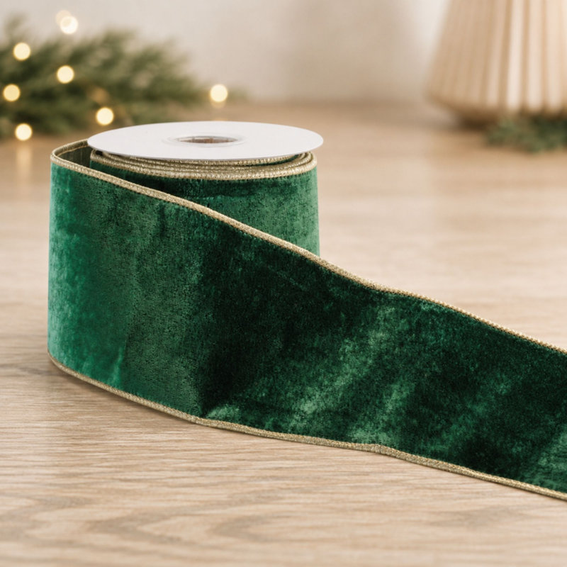 Ruban de velours câblé (ensemble de 2), Doré et vert