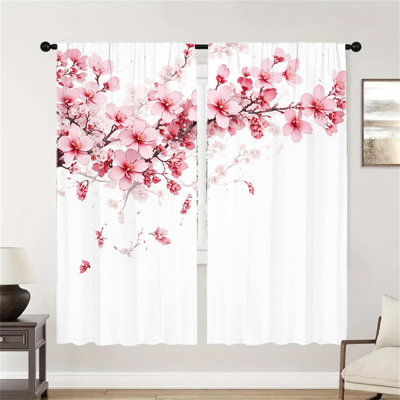 2Pcs rideaux floraux, romantiques roses cerisiers en fleurs imprimé moderne esthétique de campagne rideau filtrant la lumière pour le salon chambre à coucher cuisine fenêtre avec passe-tringle
